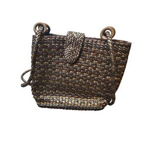 Vintage CEM Woven Leather Purse Bronze Silver Braided Handbag Crossbody Brazil